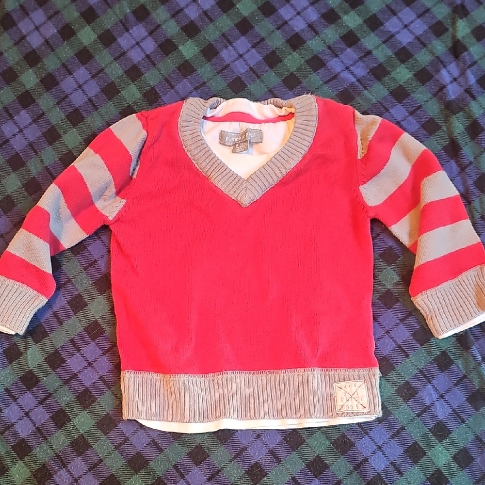 Pumpkin Patch Vibrant Red and Gray Kids Sweater